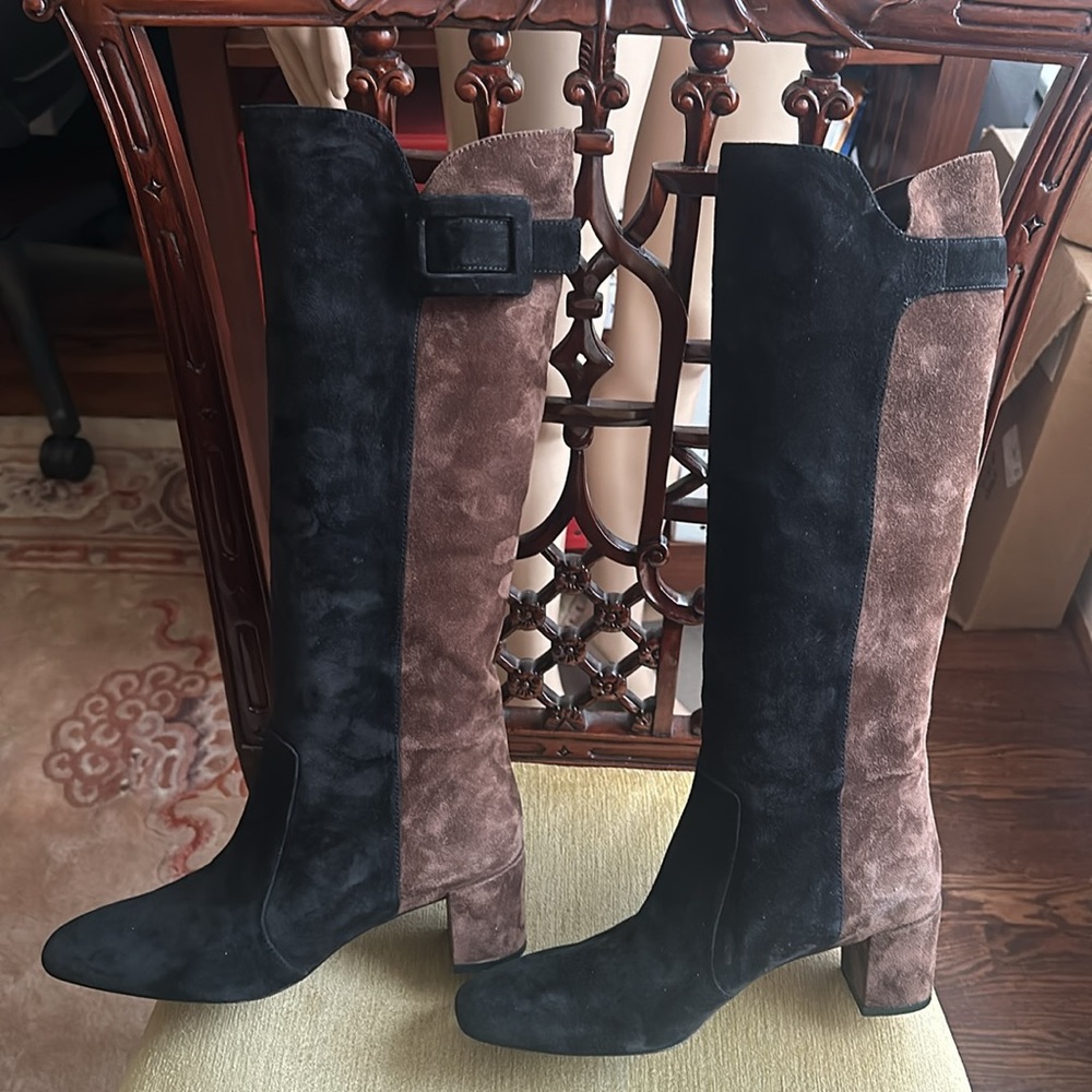 Roger Vivier Two Tone Black Brown Knee High Pull On Boots Size 39.5 US 9 - Picture 16 of 16